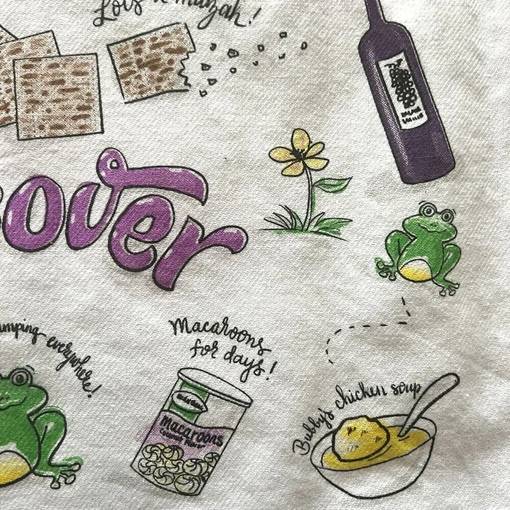 Passover Pesach cotton kitchen towel matzah frogs